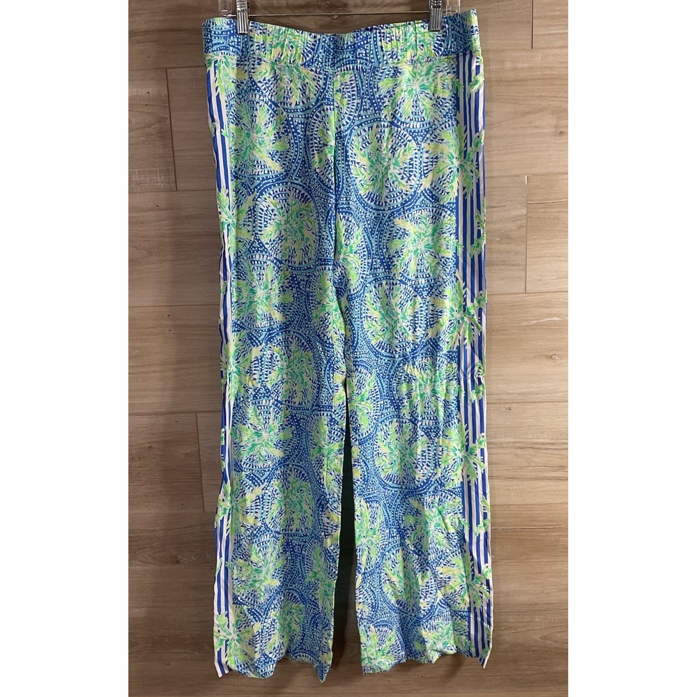 LILLY PULITZER Bal Harbour Palazzo Pant Bennet Blue Women's M Artsy Vacation